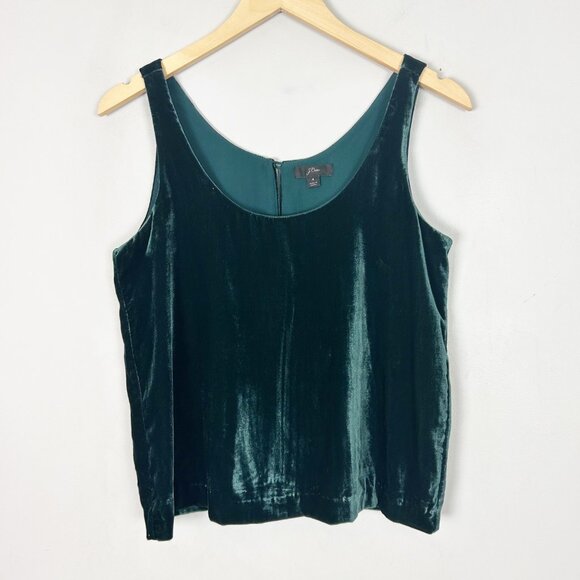 J.Crew Dark Green Velvet Tank Top Layer Holiday Festive Size 4 Women's - Picture 1 of 3